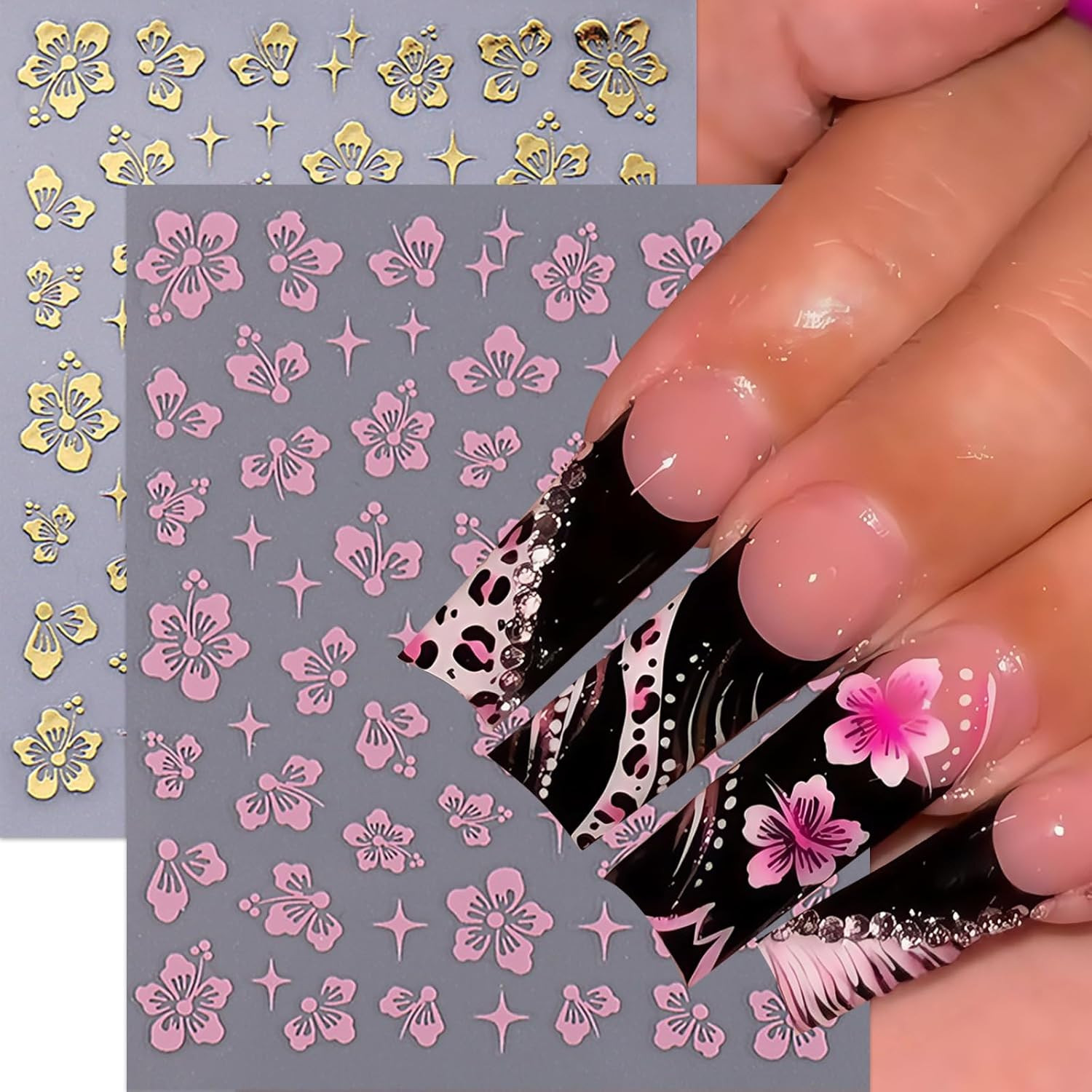 10 Sheets Hibiscus Flower Nail Stickers for Nail Art Petal Floral Nail Art Decal