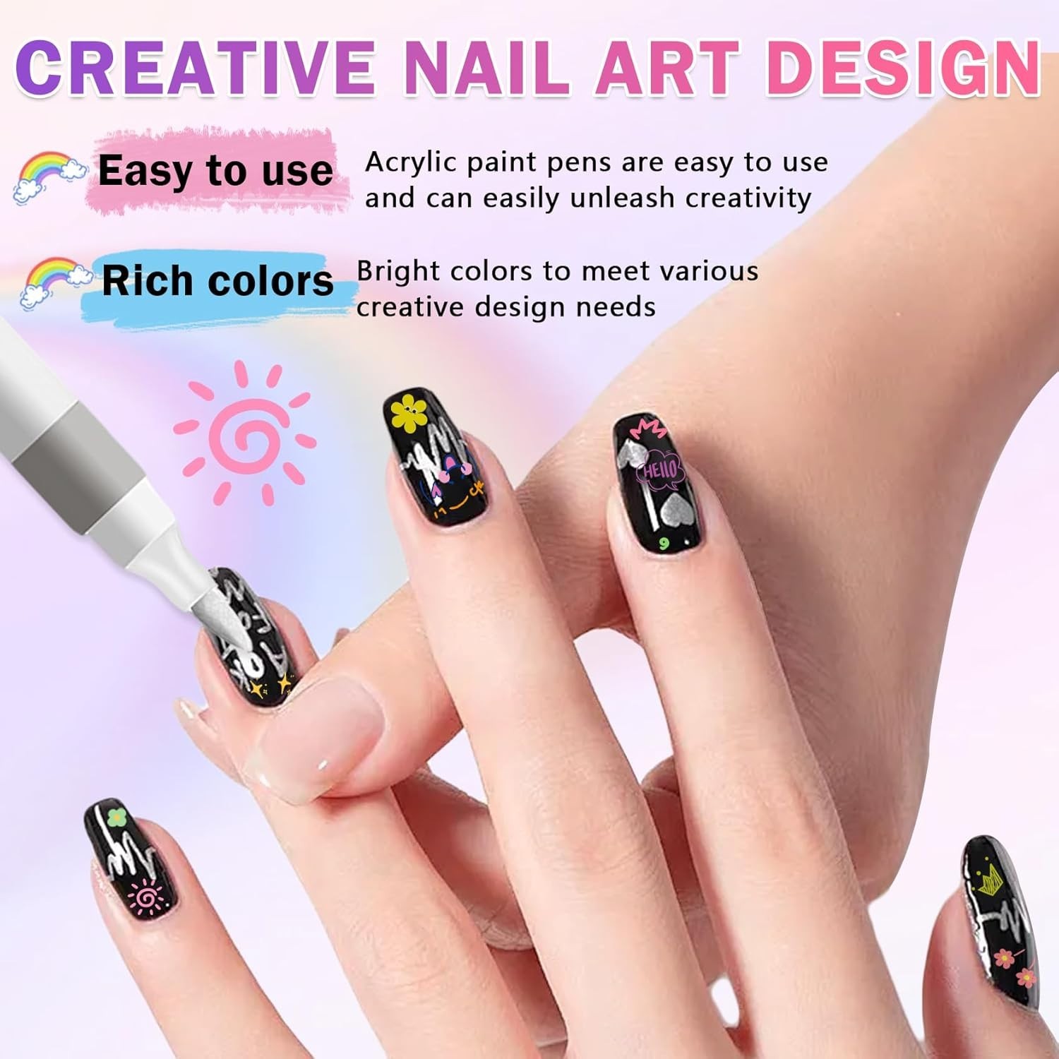 Nail Art Pens Set, 12 Colors Nail Art Markers Polish Pens for Painting Nails, Ac