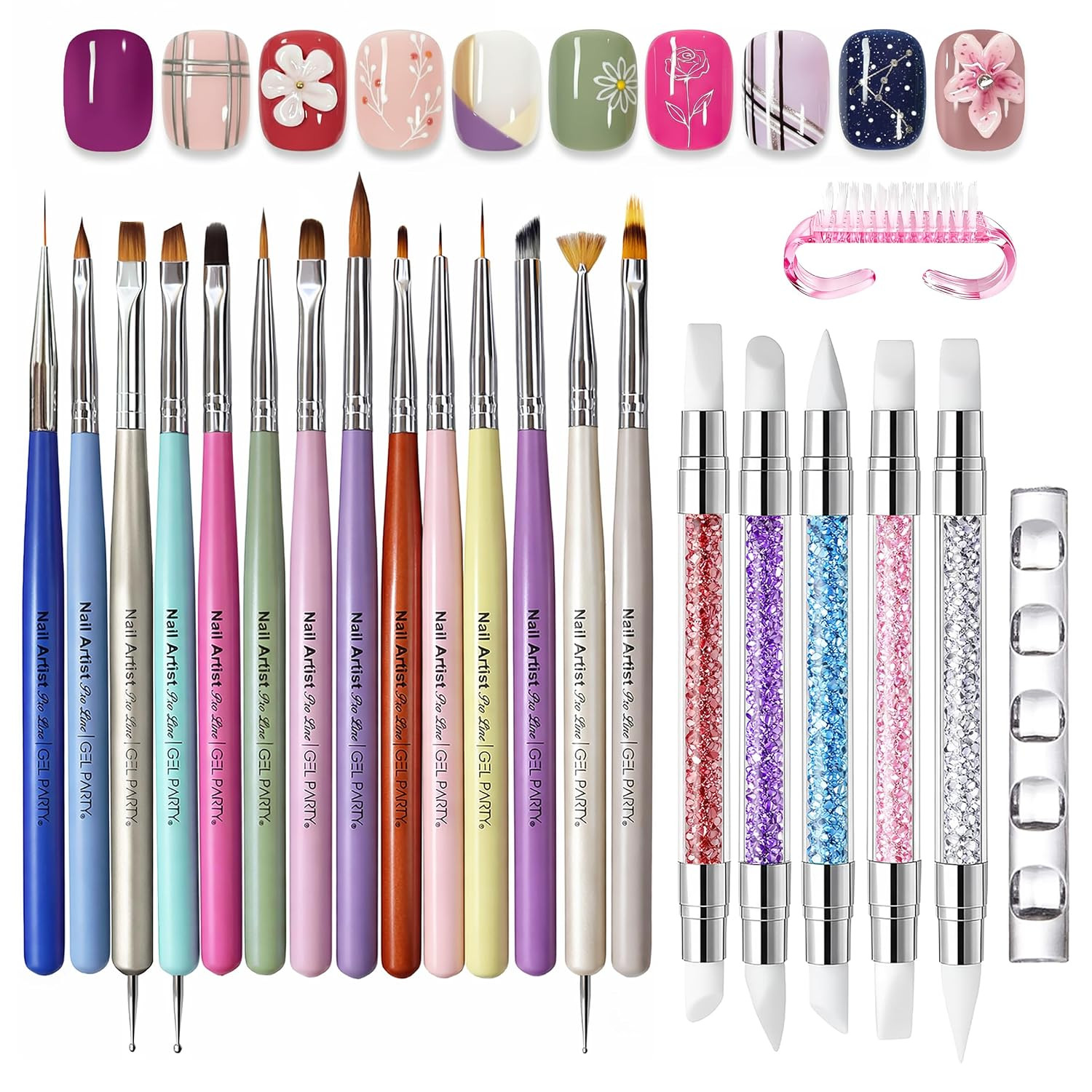GELPARTY 21 Pcs Pastel Nail Art Brush Set for Gel Polish, Acrylic & Ombre – Prof