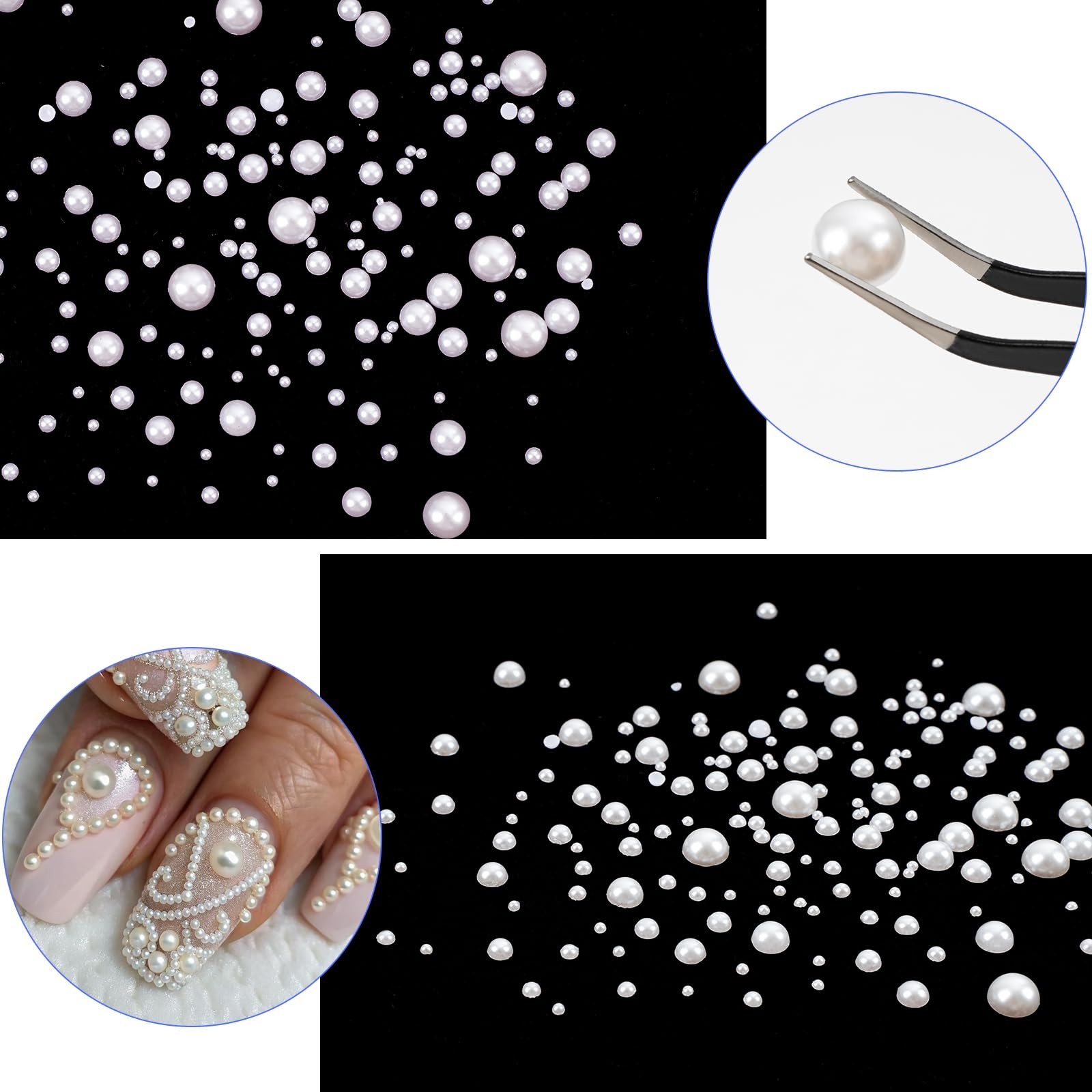Canvalite Flatback Nail Pearls for Crafting, Multiple Sizes Half Pearls with …