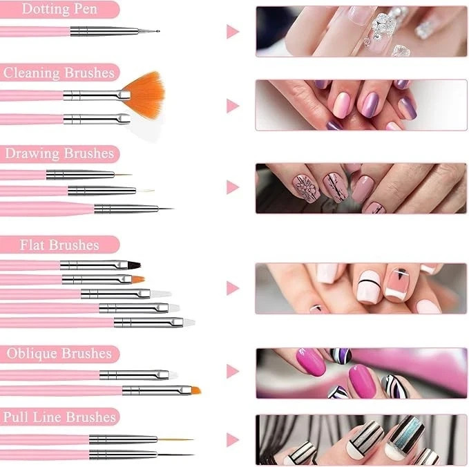 15Pcs Nail Art Brushes Set Gel & Acrylic Dotting Pens Painting and Manicure UK