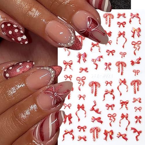 Valentines Red Bow Nails Stickers 3D Star Flower Flower Bow Nails Stickers