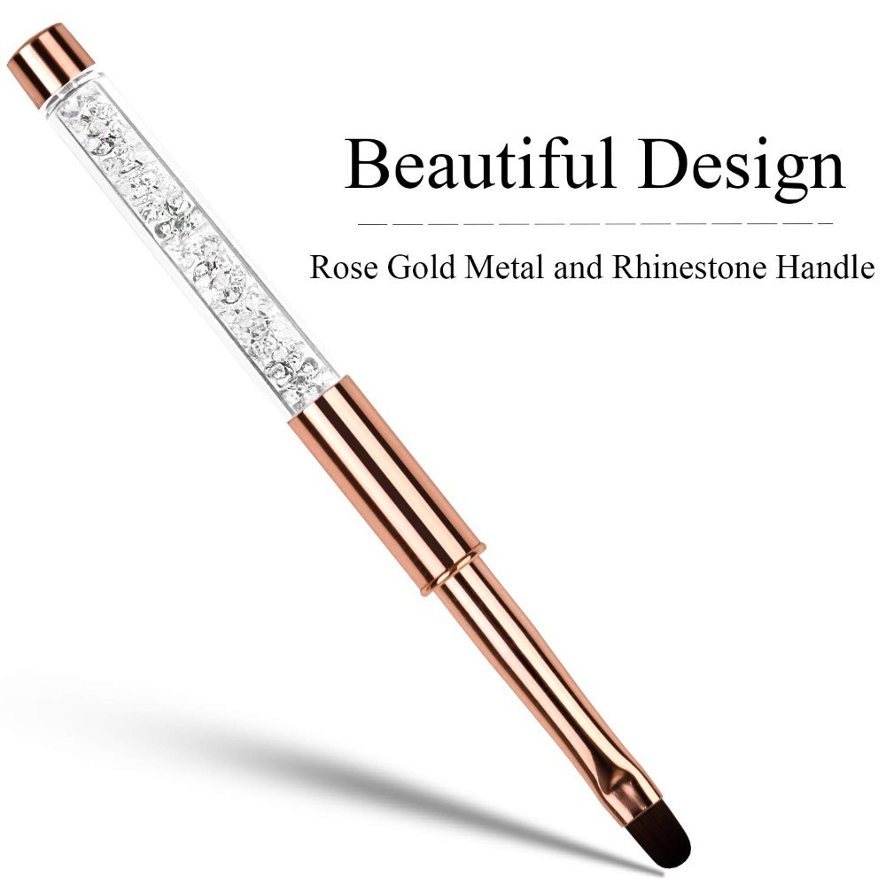 Professional Oval UV Gel Nail Art Brush Size 8 with Rhinestone Rose Gold Handle
