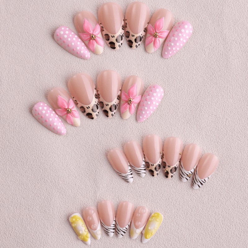 48 Pcs of Nude Pink Mixed Element Fake Nails – Removable Nails, Daily Nail Art