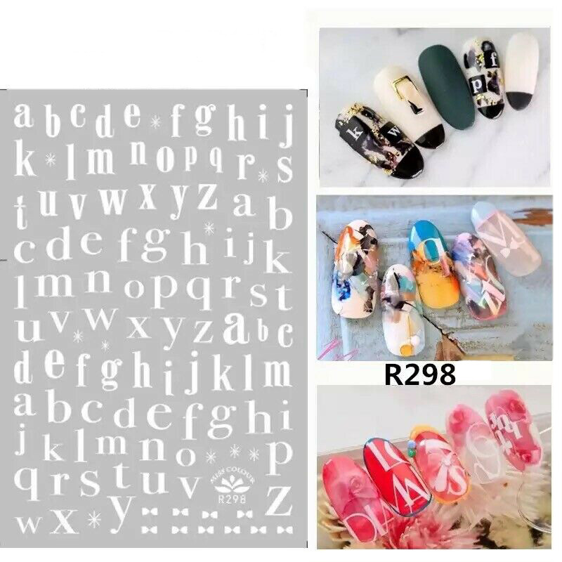 Nail Art 3D Extra-Thin Stickers White Alphabet Letters and Numbers R298