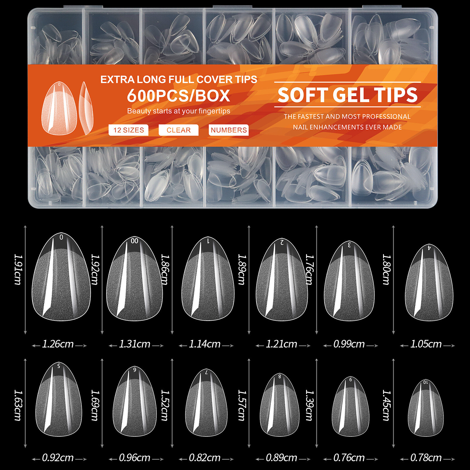 Ballerina Square Nail Almond Soft Clear Gel Tips Semi Frosted Full Cover Nails
