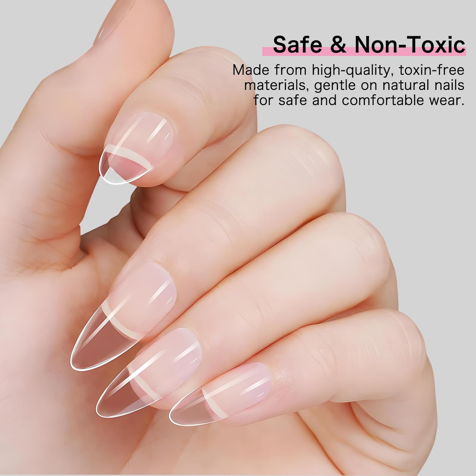 Long Almond Fake Nails: 240PCS Pre Etched Clear Fake Nails Tips 12 Sizes – Ha…