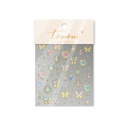 Butterfly Nail Stickers 5D Embossed Gold Laser Heart Moon Star Nail Art Style-8