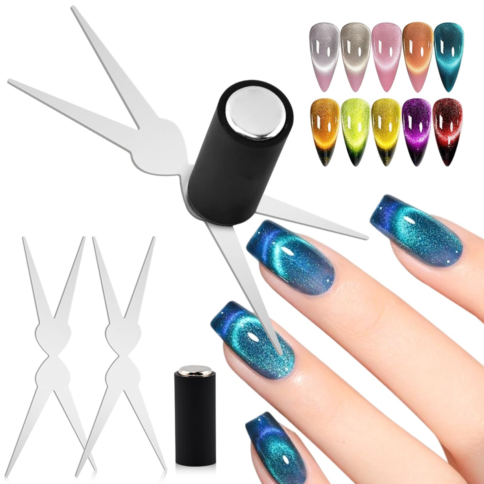 2 in 1 Cat Eye Magnet Set, Double-head Cat Eye Gel Nails Polish Magnet, 3D Na…