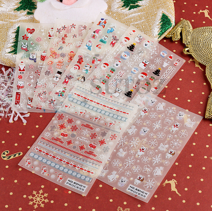 Nail Stickers Thin Waterproof Christmas Snowflakes Santa Reindeer Bear 3D NS39