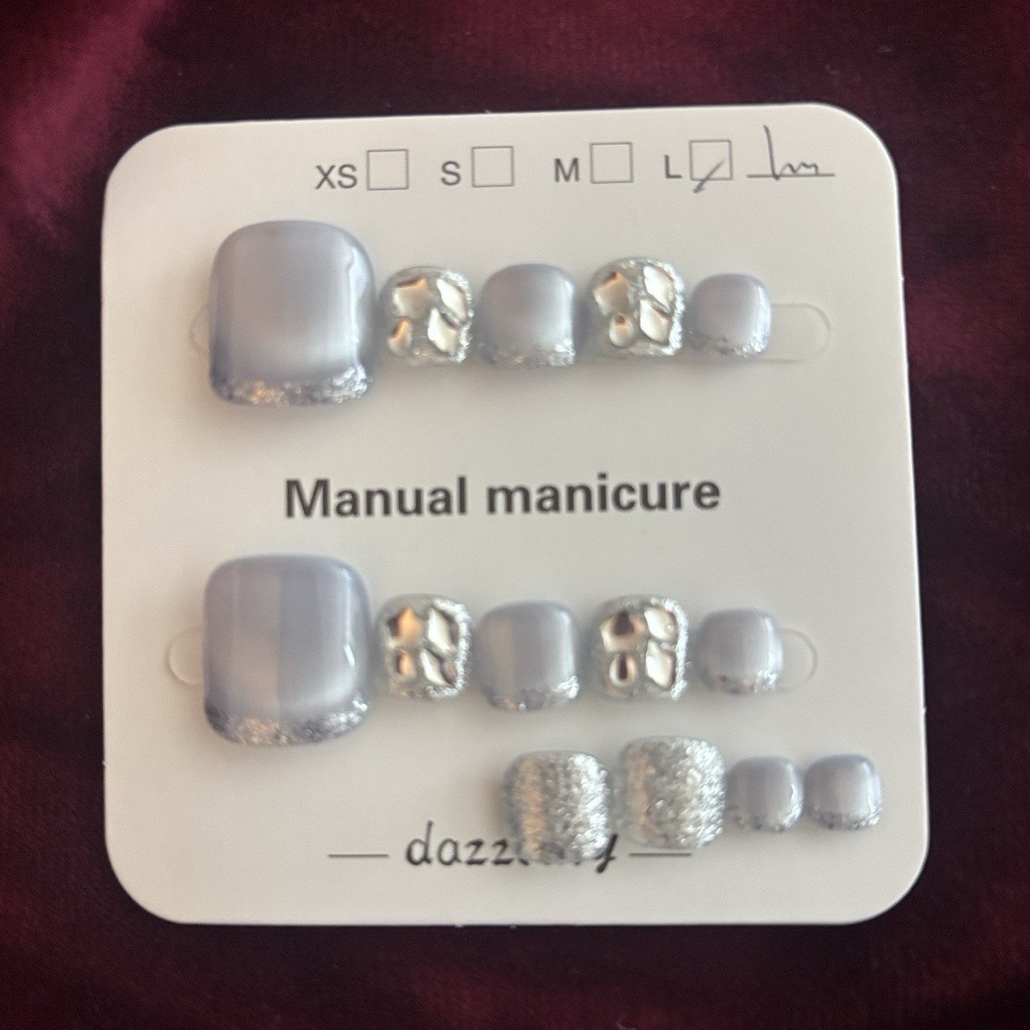 Press-On Nails Set Gray/Silver Glitter Pre-Designed Short Square Full Cover
