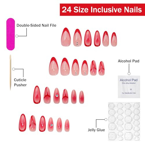 Press on Nails Medium Almond SWEKKE Pink French Tip Fake Nails Almond Nails13
