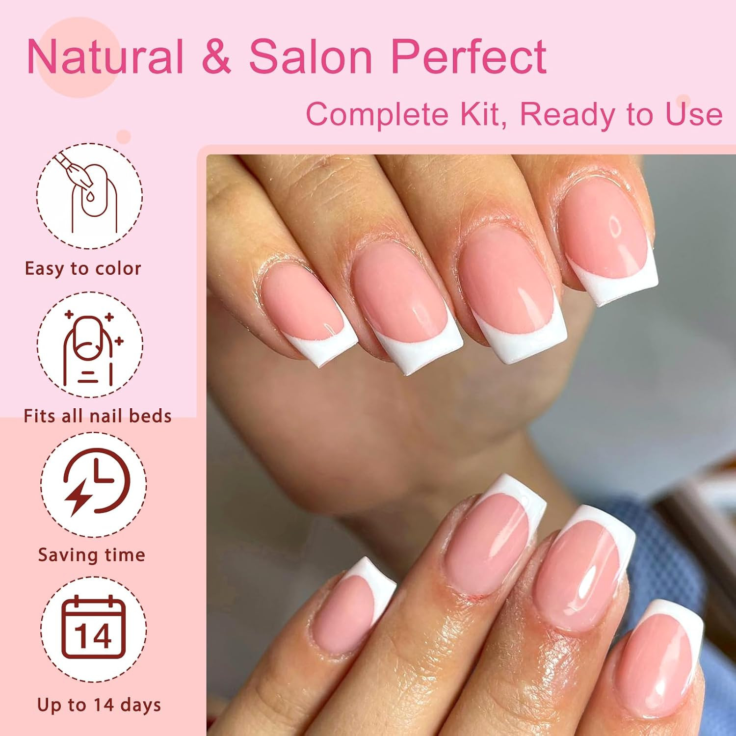 240Pcs French Tip Press on Nails Short Square Fake Nails, White French