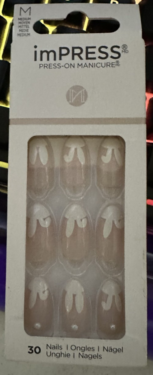 Kiss Impress! Nails Gel Glue/Press on Almond Medium Bunny Ears Pink Rabbit
