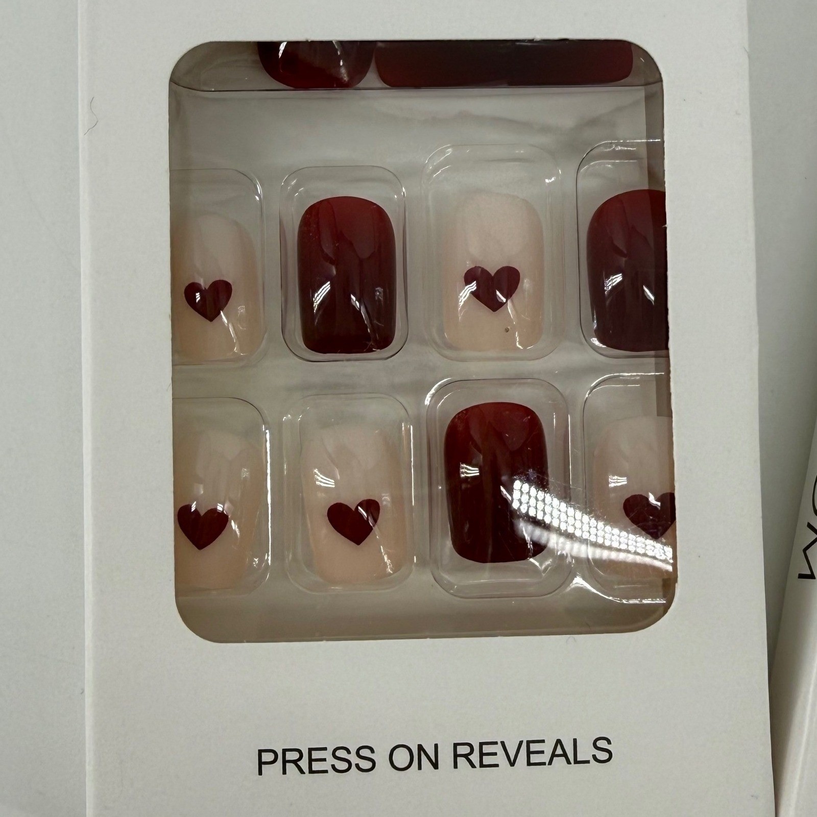 Babe Nail Co 4 pack Press On Valentines Nails Heart Design Red Pink Almond Shape