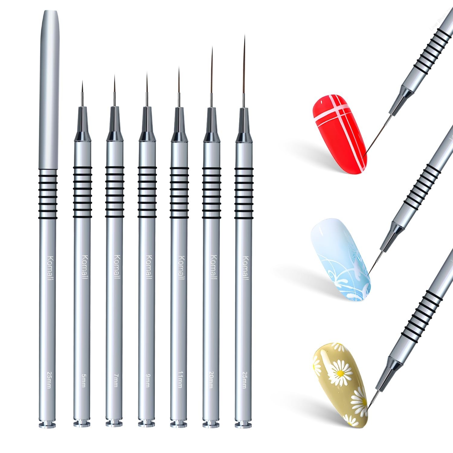 Metallic Nail Art Brushes, 6Pcs Non Slip Liner Brush Set, UV Gel Polish Paint…