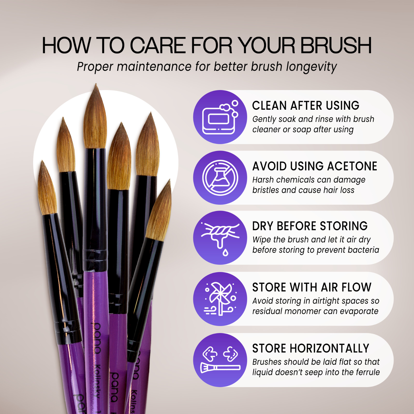 Pana Professional 100% Kolinsky Acrylic Nail Art Brush with Purple Wood Size 8