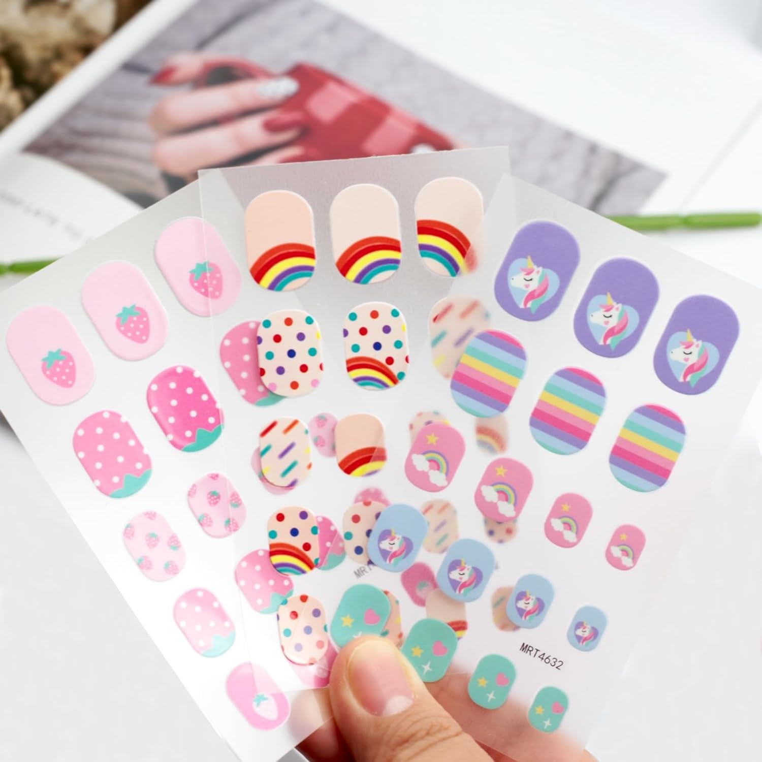 9 Sheets Self-Adhesive Colorful Kid Nail Stickers, for Girls, for Fun Nail Art D