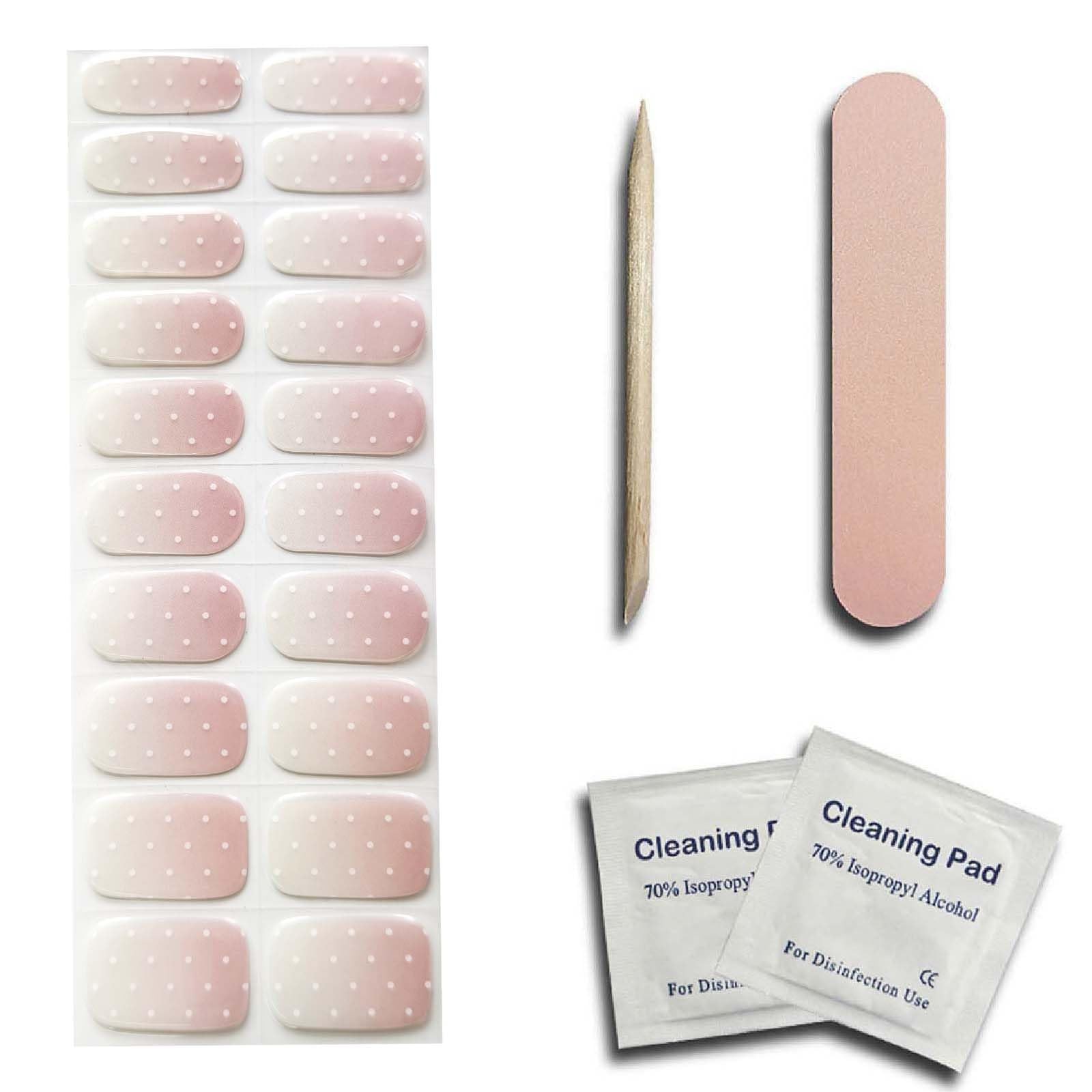 White Polka Pink Ombre Semi Cured Gel Nail Strips 20 Pcs