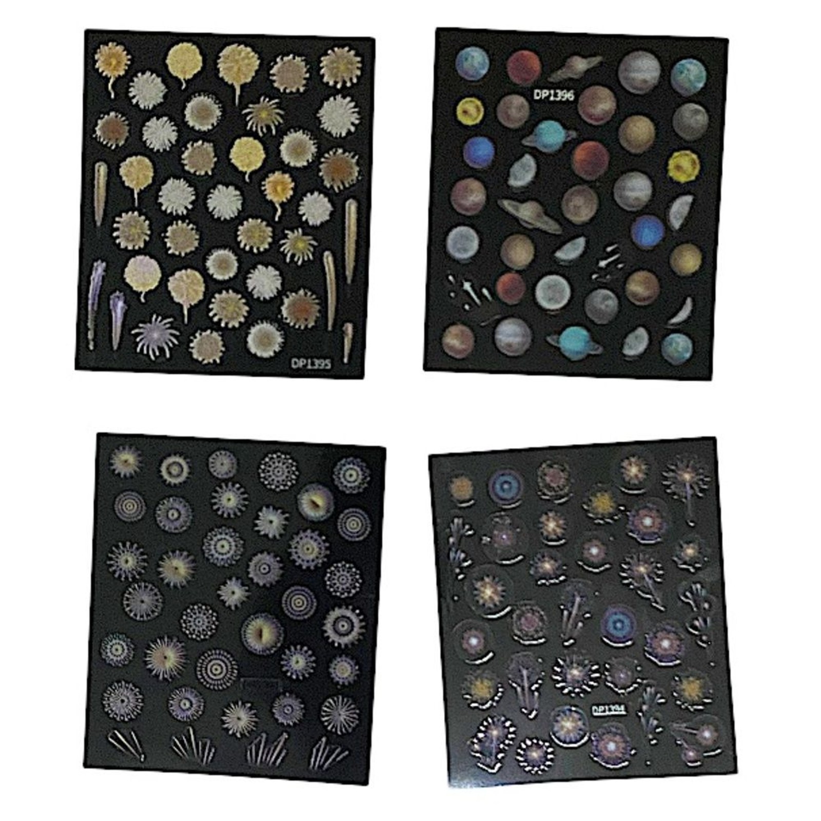 4 Sheets Starry Sky Nail Art Decals Luminous Planet Stickers Colorful Fireworks
