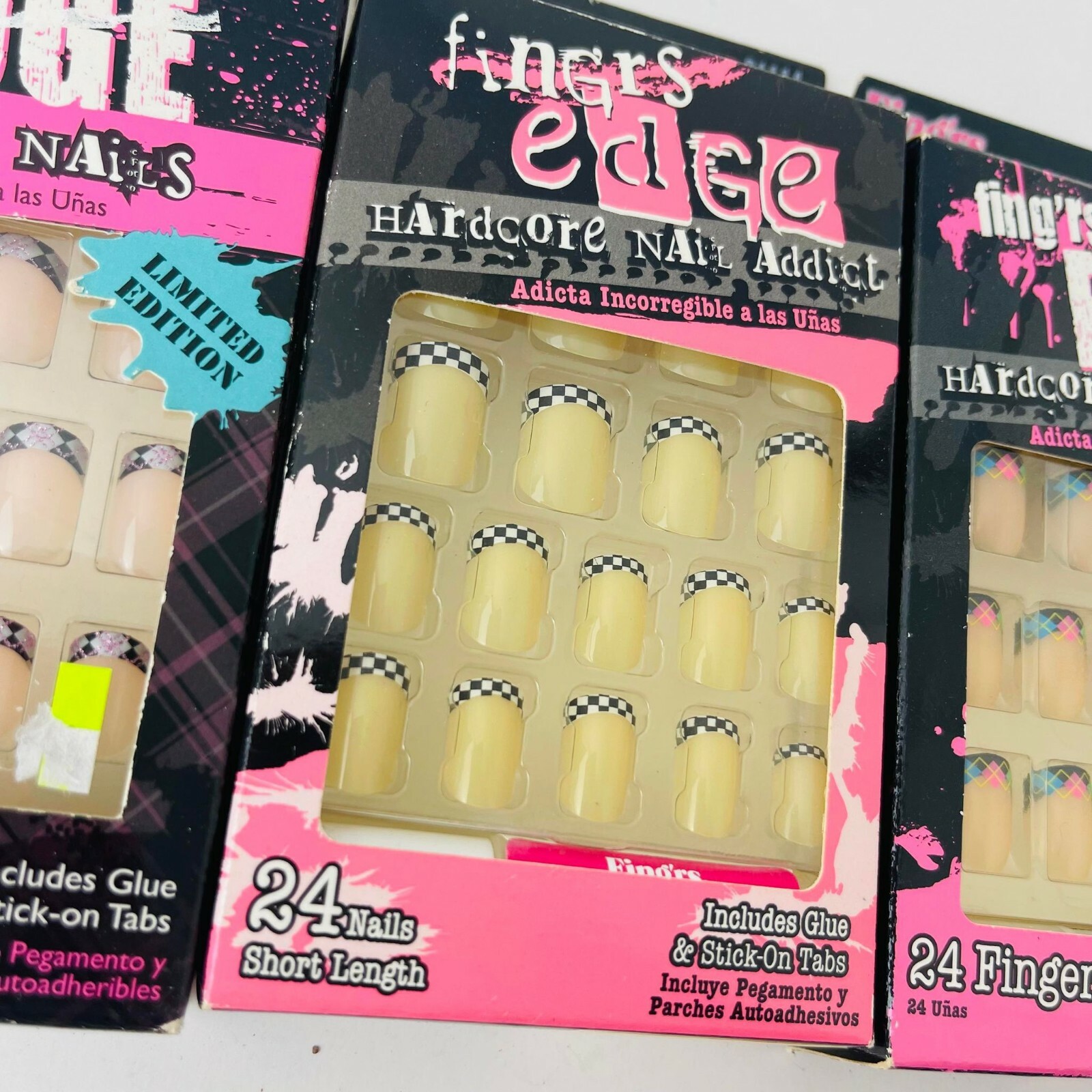 Lot of 3 Combo Fing’rs Edge HardCore Nails 24Nails Short With Glue 31120/31114