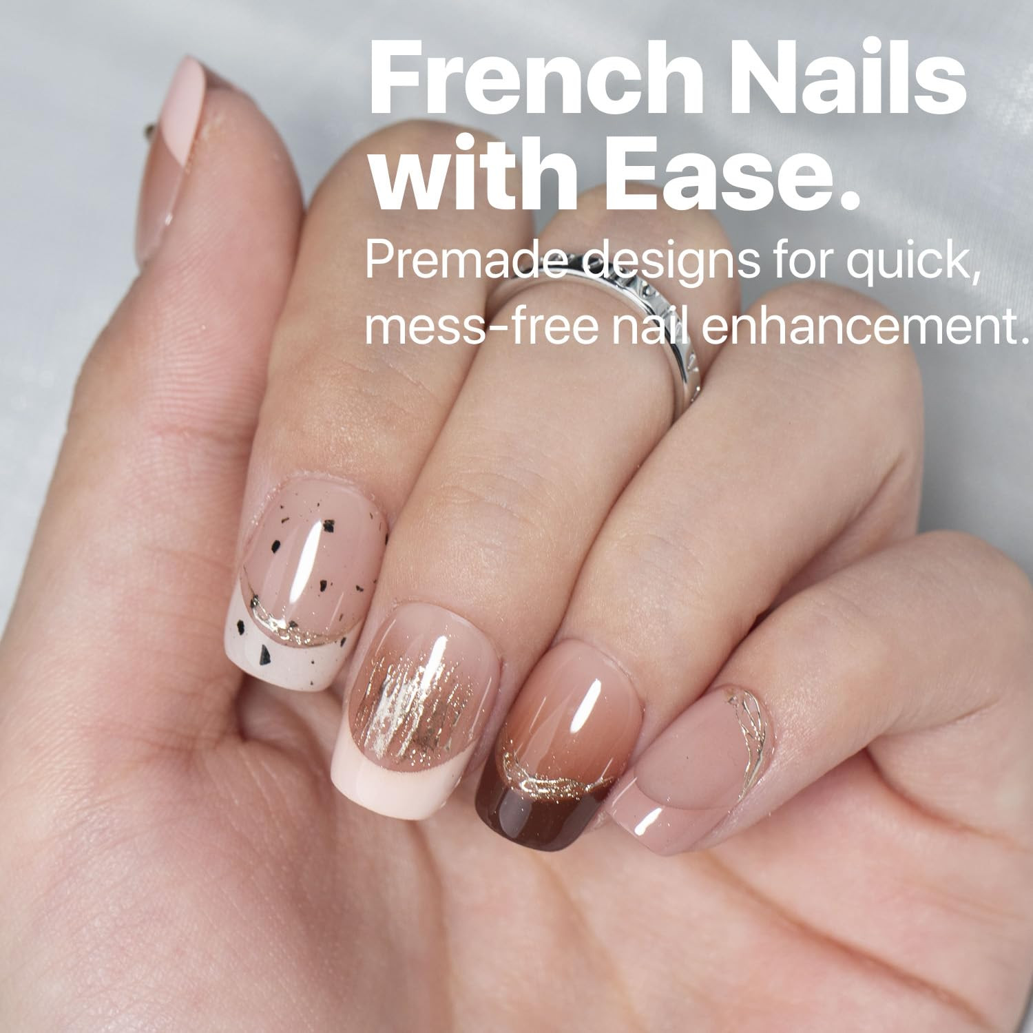 SXC Cosmetics French Tip Press on Nails – Skin Tone Nude and Color Series, XS Sq