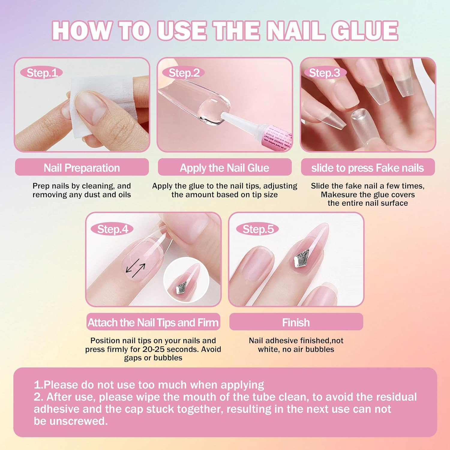 30Pcs Nail Glue for Acrylic Nails, Professional Nail Tip Glue for Fake Nails