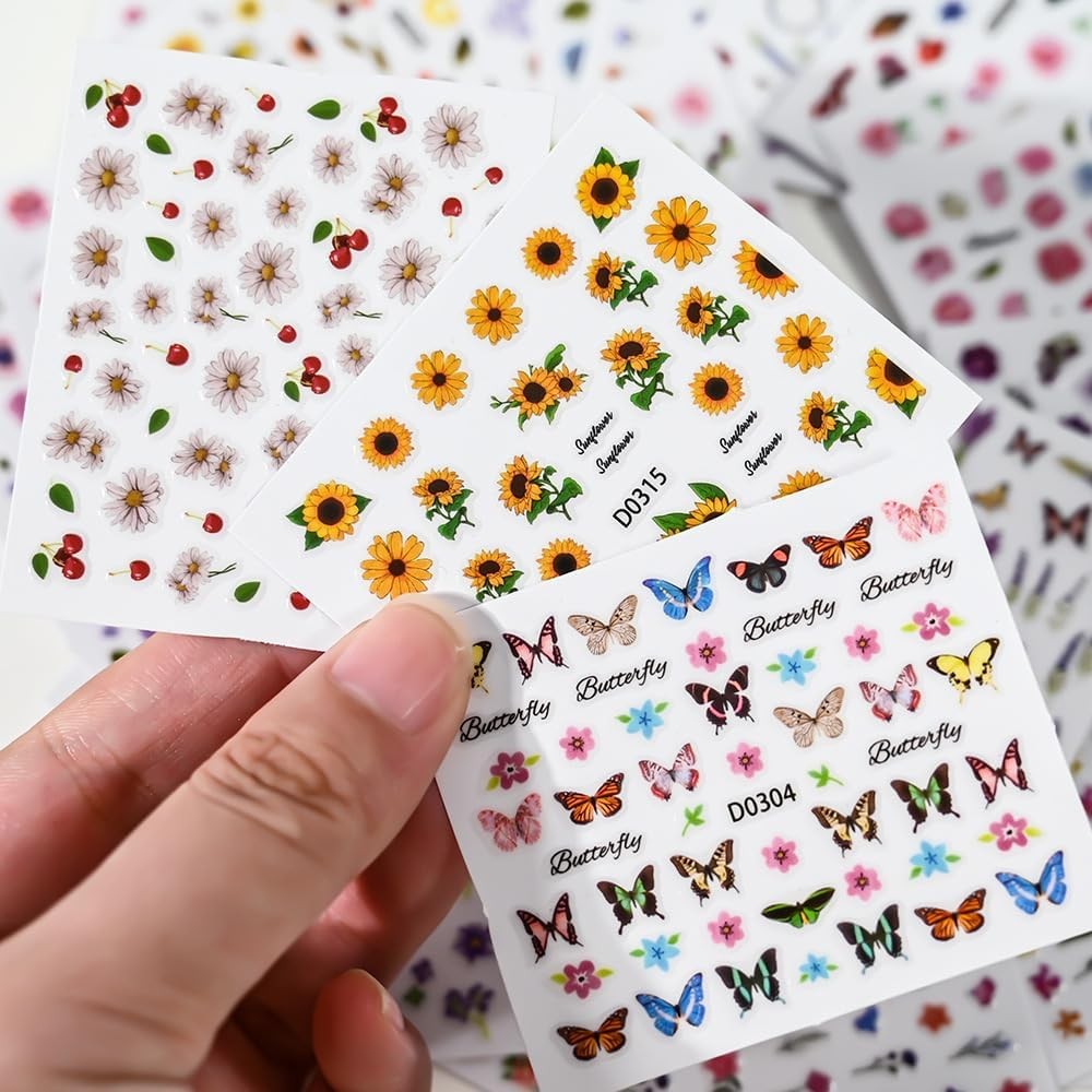 30 Sheets Flowers Nail Art Stickers Colorful Floral Butterfly Style8