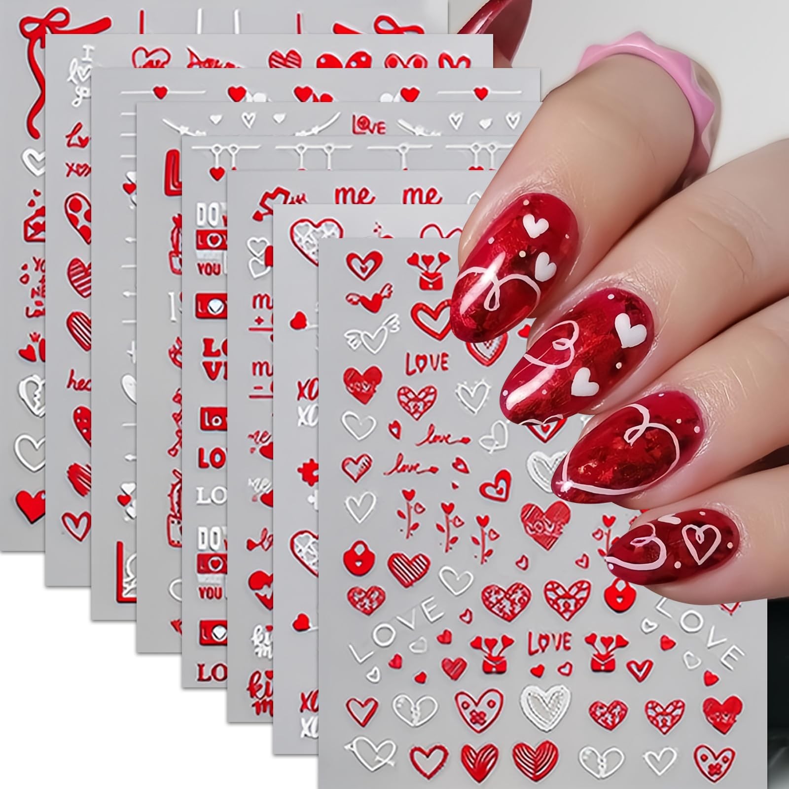 Valentine’s Day Heart Nail Art Decals Self-Adhesive DIY Manicure Decorations