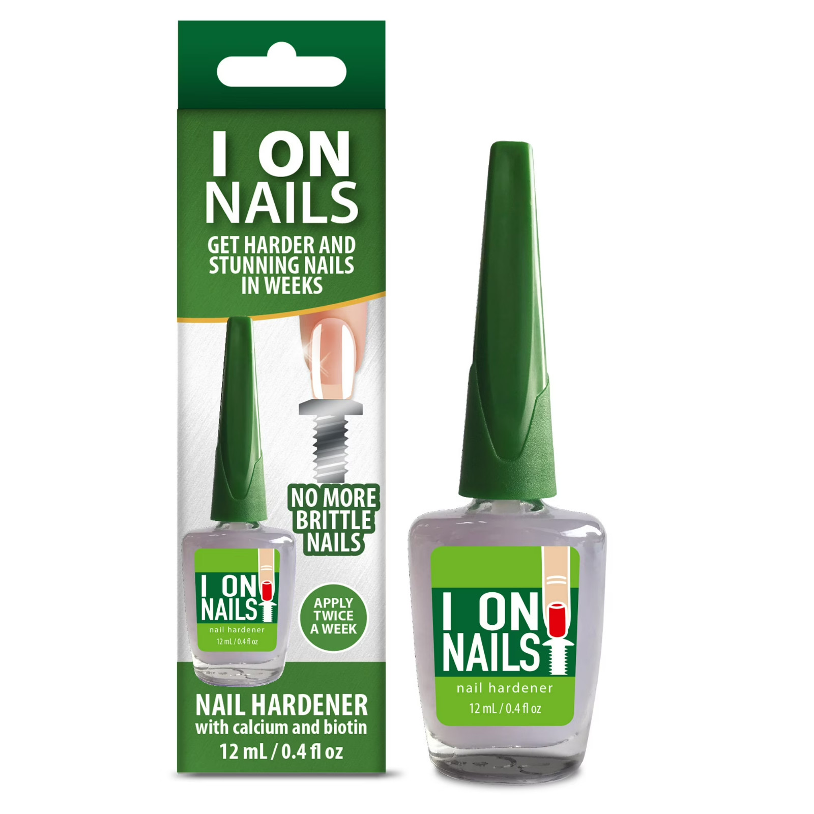 2 Pack I On Nail Hardener with Calcium Biotin, 0.4 Oz ( 12 mL ) Each Fast Ship