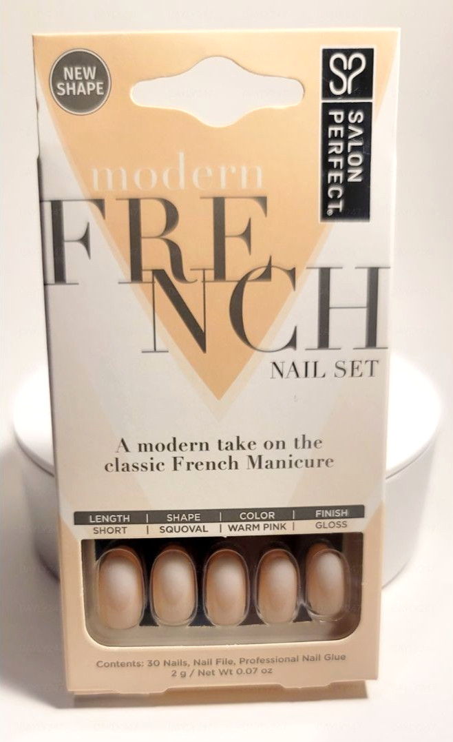 Salon Perfect Modern French Press On Nails Squoval Warm Pink Gloss 24 Pc NEW