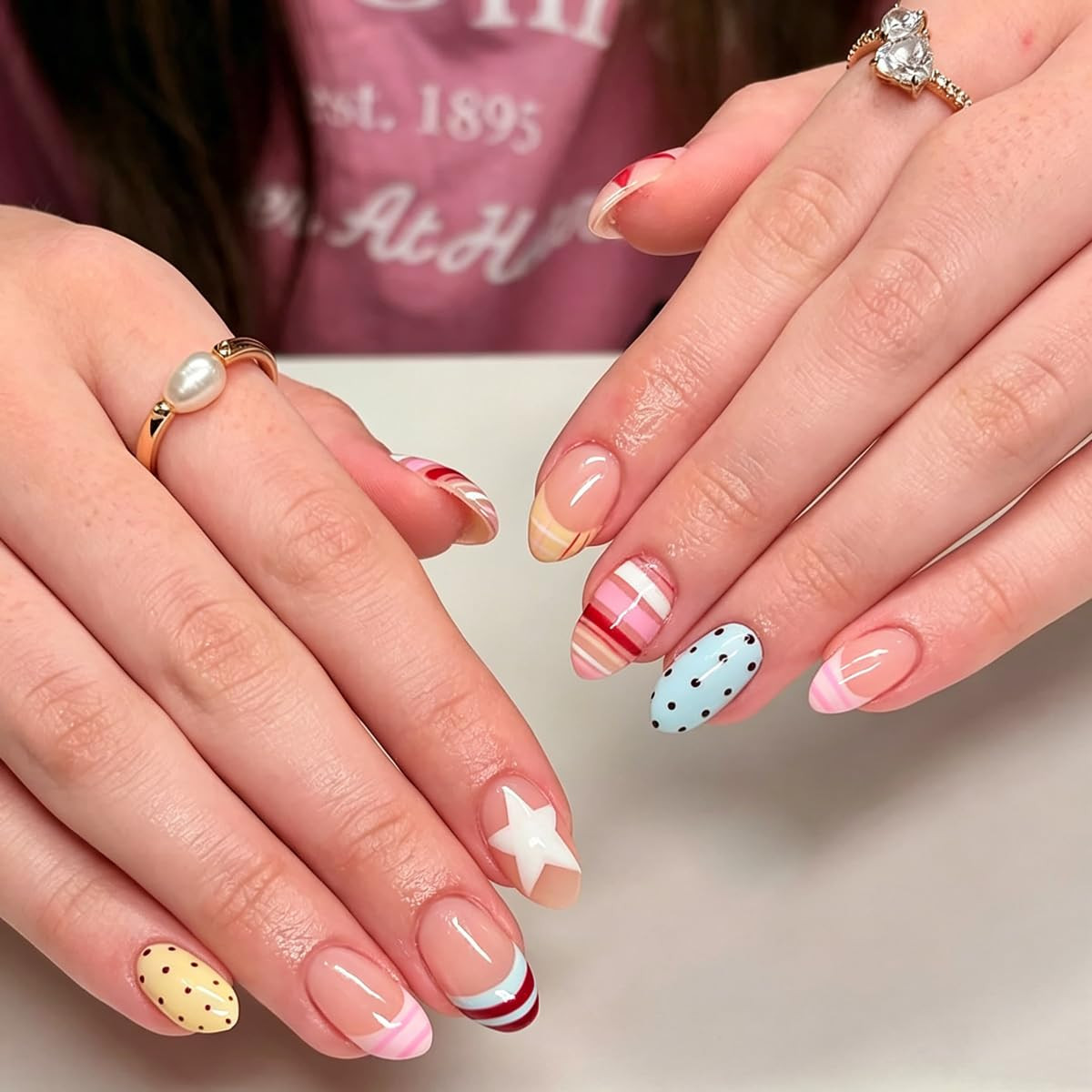 24Pcs, Almond Press on Nails Nude Pink Ombre Glossy Natural False Nail Tips | Na