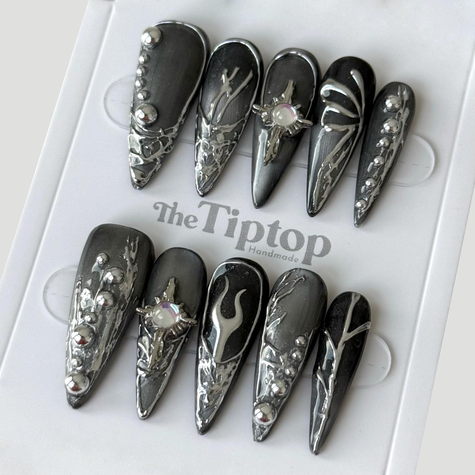 Black Chrome Press On Nails | Reusable Nails | Y2K Nails| Gothic Nails | M59