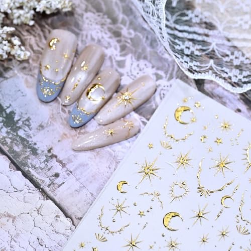 Gold Star Nail Stickers 5D Embossed Nail Art Stickers Decals with Gold Design-2
