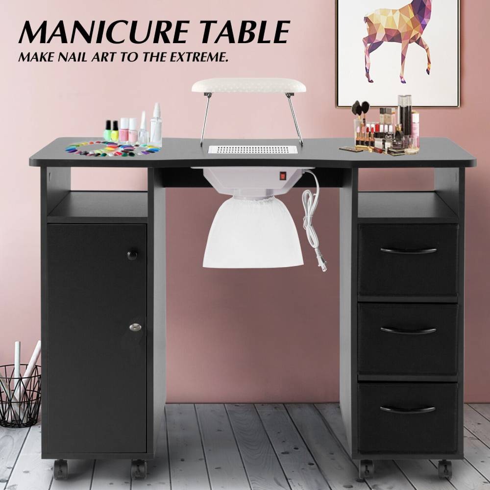 Pro Manicure Table Nail Desk Beauty Salon Dust Collector Drawers+Wheel+Wrist Pad