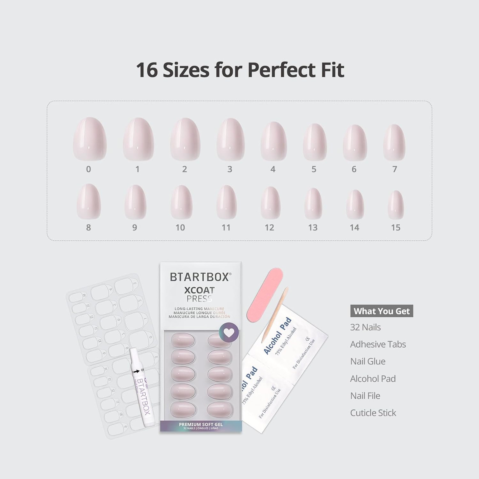 Press On Nails Almond Nail Kit Power Calm Lamp Cure Nude Pink Extra Short 16