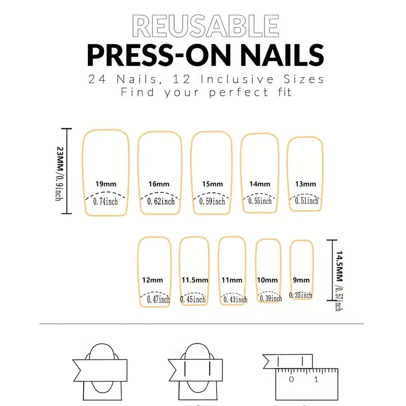 24pcs Glossy Medium Square Fake Nails, Nude White Gradient Press On Nails
