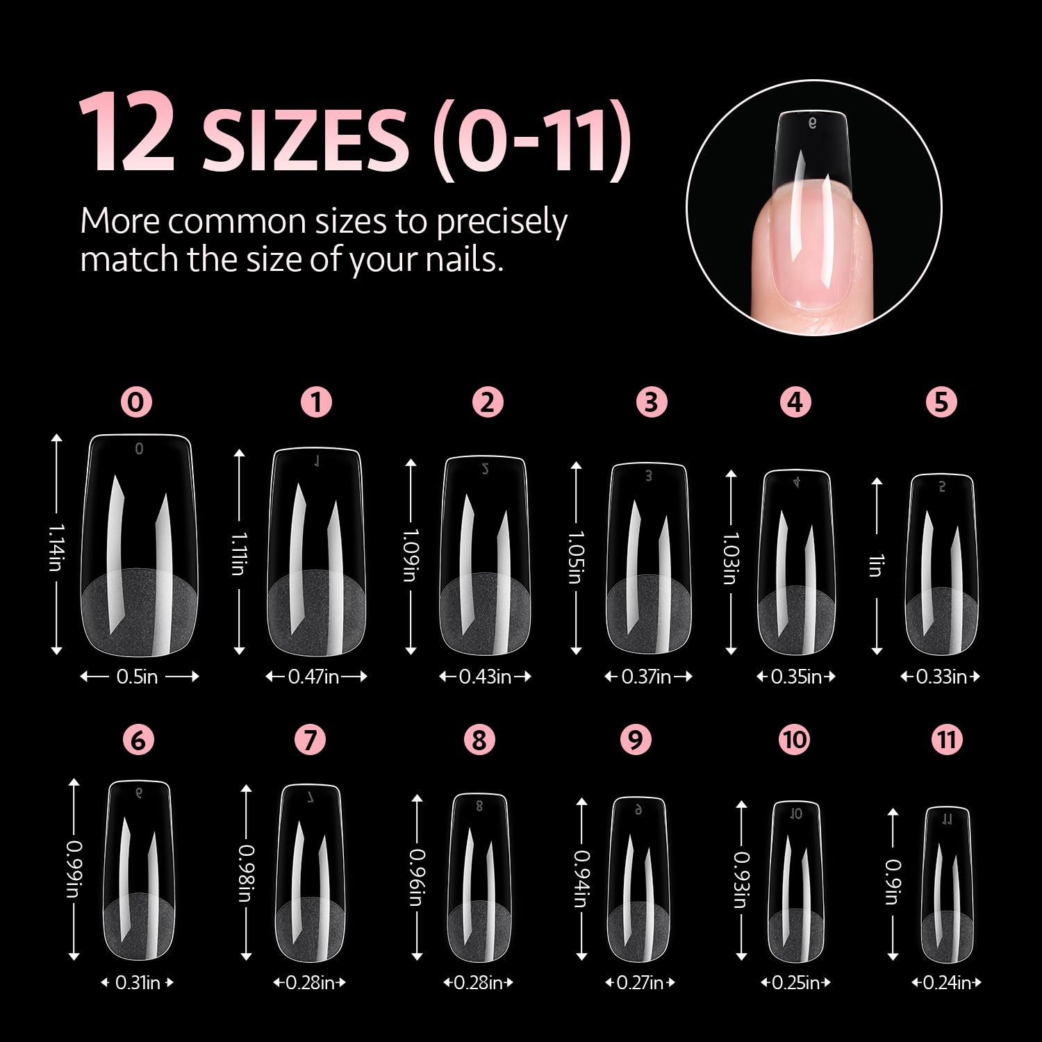 GAOY Medium Square Fake Gel Nail Tips, 12 Sizes False Full 240 Piece, Clear