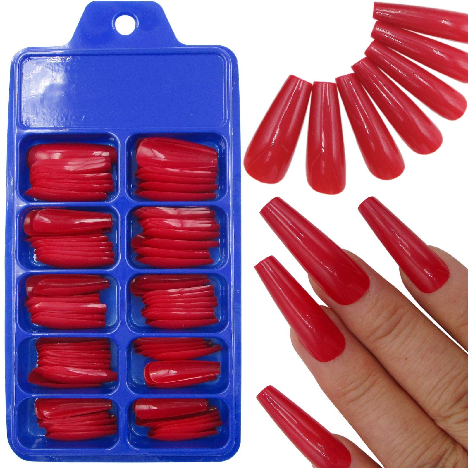 100pc Red Press on Nails Medium Coffin Fake Nails, Press-on long,