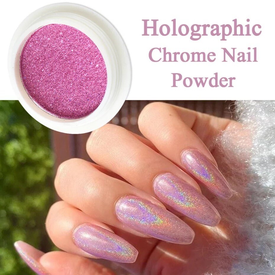 Rose Pink Holographic NAIL POWDER Mirror Effect CHROME Nail Art Mermaid Rainbow