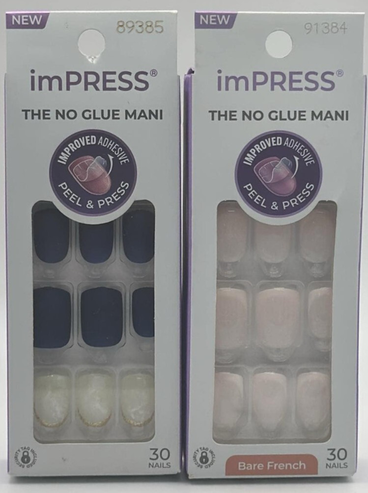 2PK Kiss Impress The No Glue Mani Nail SET ~ 30 NAILS EACH ~ FAST SHIPPING ~ NEW