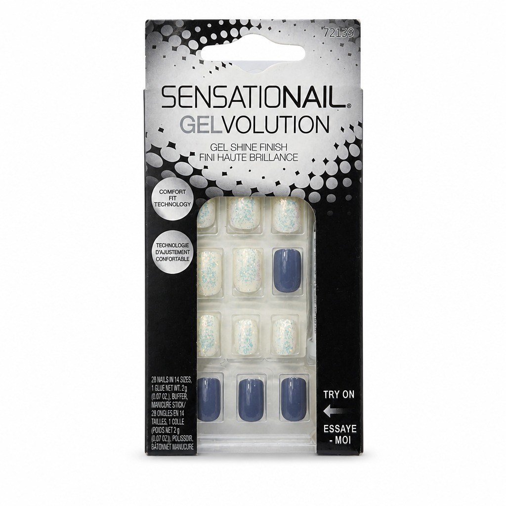 SensatioNail Gelvolution 28 Nail Kit Aqua Shine Gel Press On