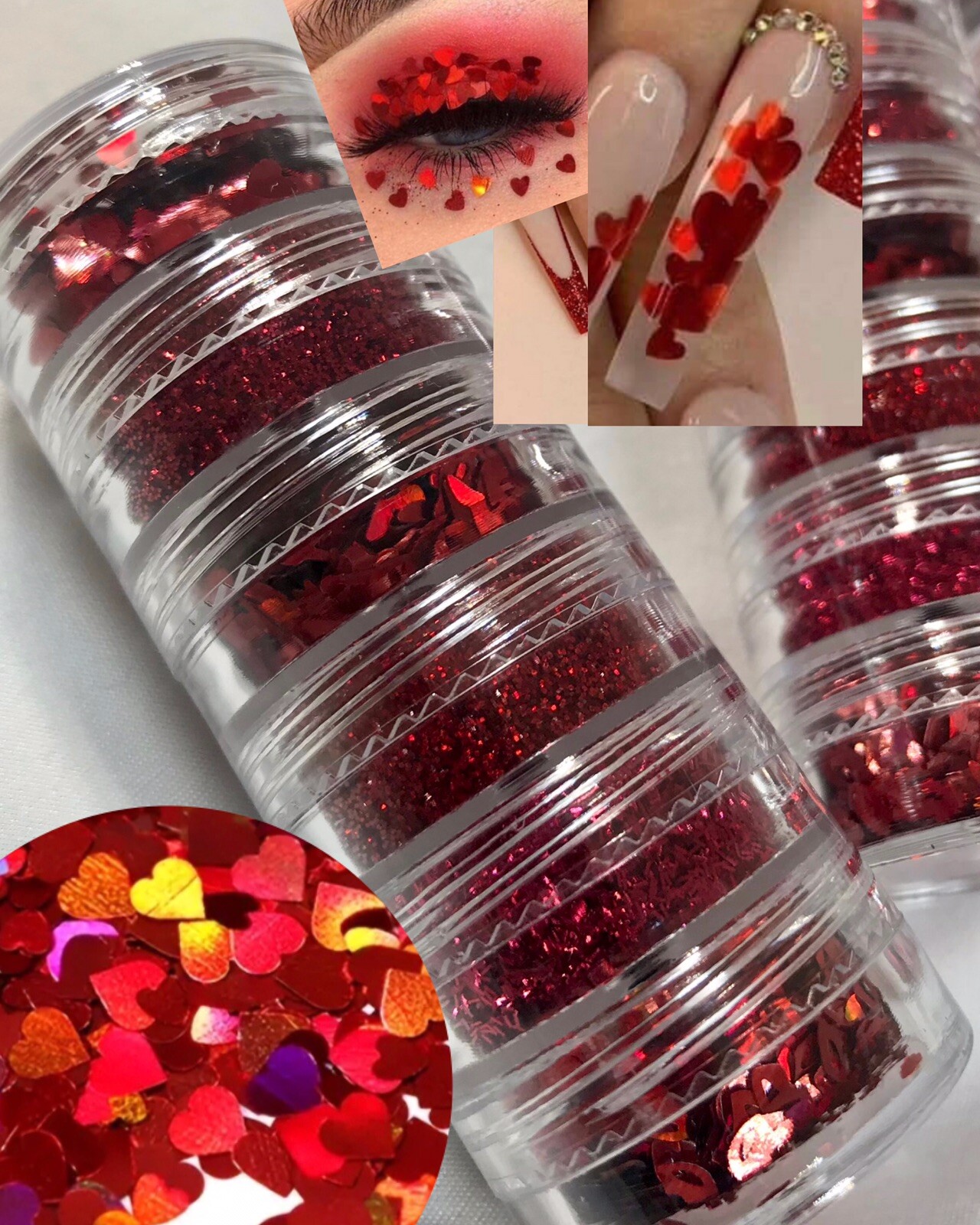 Red Heart Shape Red Pumps Glitter Stack Nails Make-up Color Shifting Glitter