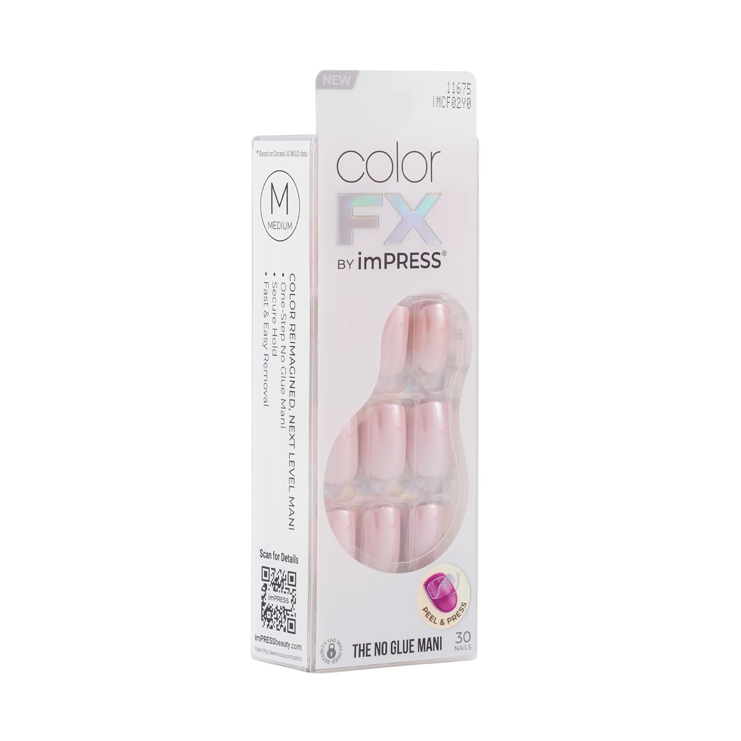 KISS Impress Color FX No Glue Mani 30 Pcs Press on Nails, Medium False Nails, Me