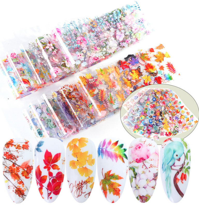 10pcs Maple Leaf Flower Nail Art Film Foil Transfer Decals Manicure DIY 19132