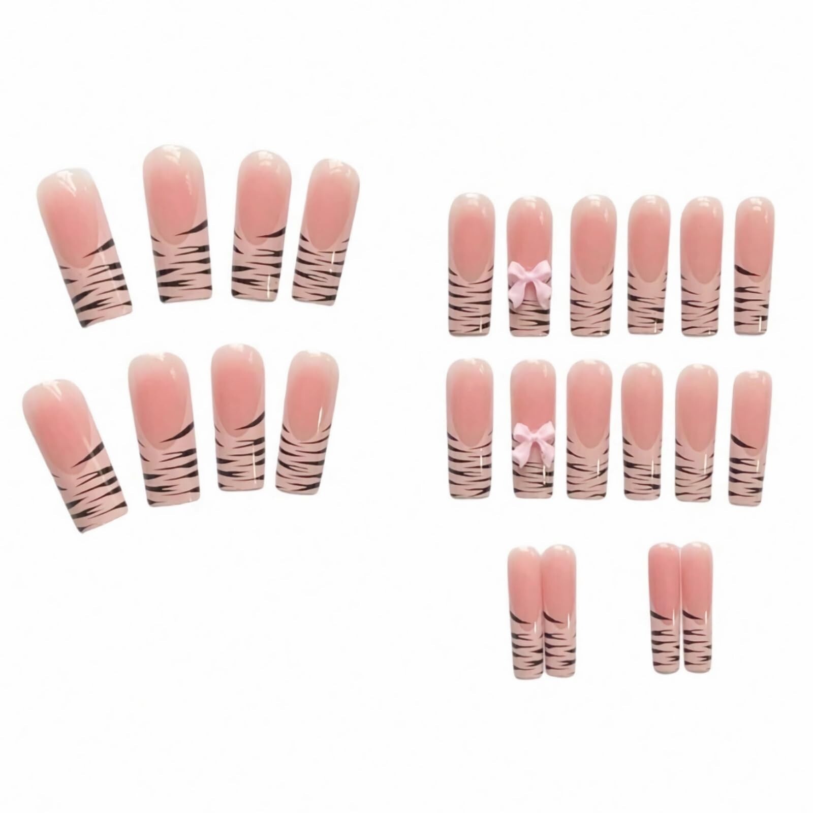Press On Nails – Zebra French Tip Pink Bow Design 24Pcs