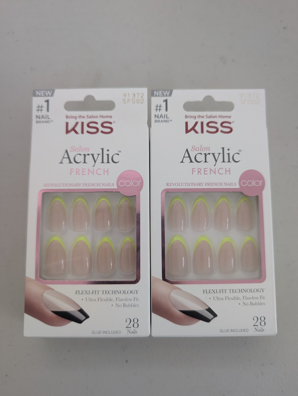 Lot Of 2 Kiss Salon Acrylic Nude/Light Green French Nails, Medium Coffin # 91372