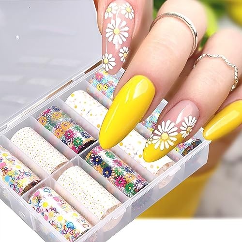 10 Rolls Flower Nail Foil Daisy Nail Transfer Foil Holographic Nail Art Foil