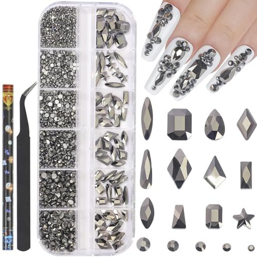 Mine Black Nail Rhinestones Kit Flatback Crystal Mineral Grey Mineral gray