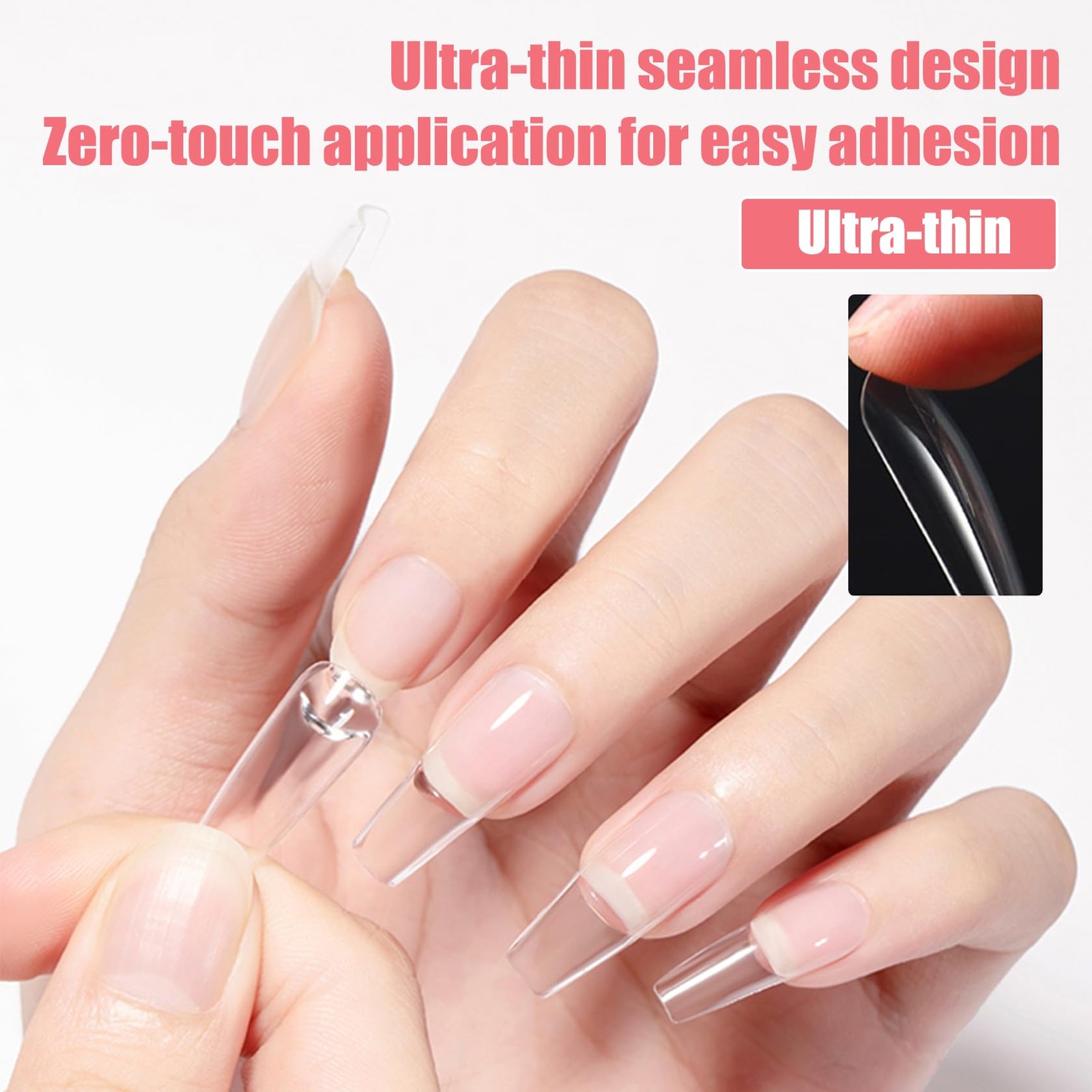 360Pcs Clear Long Coffin Nail Tips Full Set,Fake Nails Soft Gel Full&Half Cov…